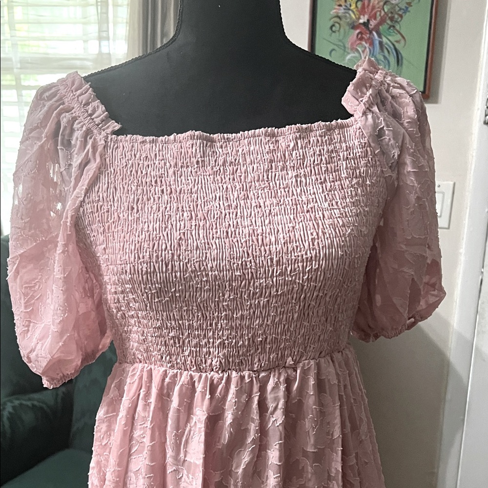 Elegant Pink Smocked Dress